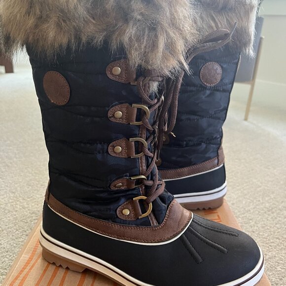Globalwin Faux Lambswool Fur Lined Winter Brown Lace-Up Boot - Picture 1 of 4